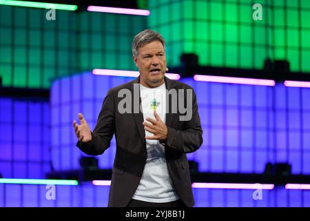 Robert Habeck, Vice-Chancellor Germany, addresses the audience during the first day of WEB SUMMIT 2024 in Lisbon, Portugal. 11th Dec, 2024. Credit: Brazil Photo Press/Alamy Live News Stock Photo