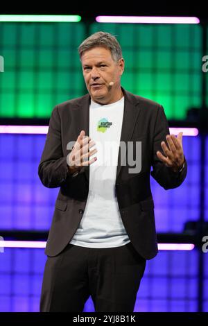 Robert Habeck, Vice-Chancellor Germany, addresses the audience during the first day of WEB SUMMIT 2024 in Lisbon, Portugal. 11th Dec, 2024. Credit: Brazil Photo Press/Alamy Live News Stock Photo