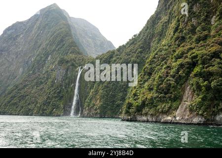 View of mountains and cliffs photographed during a cruise through Milford Sound and Doubtful Sound. Stock Photo