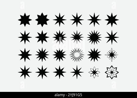 Set of modern and simple stars vector illustration, Black Stars collection, Modern Star vector icons, easily editable file. Stock Vector