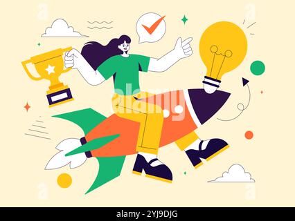 Explore an Innovative and Creative Vector Illustration Featuring a Startup with Software and Web Development, the Power of Innovation and New Ideas Stock Vector