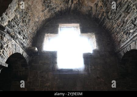 Cross shaped window inside the Gravensteen – Ghent, Belgium – 22 October 2024 Stock Photo