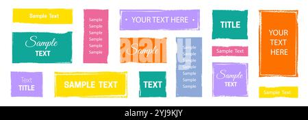 Box brush frame rough shape set. Text box frame rough grunge square paint shape element. Hand drawn crayon grunge brush rectangle text border. Vector illustration Stock Vector