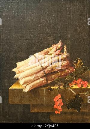 Still Life food painting, Asparagus and Red Currants by Adriaen Coorte. At the National Gallery of Art museum in Washington DC. Stock Photo