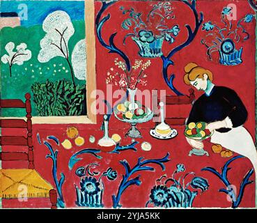 Henri Matisse / 'The Dessert: Harmony in Red (The Red Room)', 1908, Oil on canvas, 180 x 220 cm. Museum: HERMITAGE, BERLIN, RUSSIA. Stock Photo