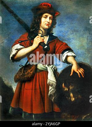 Carlo Dolci / 'David with the Head of Goliath', 1680, Oil on canvas. Museum: Galleria Brera, Milan, ITALIA. Stock Photo