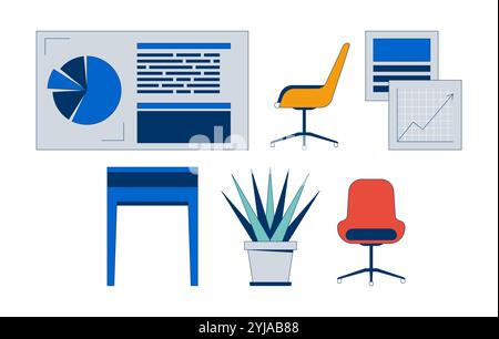 Modern business company office supplies 2D cartoon objects set Stock Vector