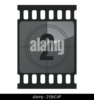 Countdown filmstrip frame piece with number two. Retro cinema movie timer counter. Vector illustration Stock Vector