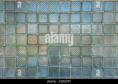 Old glass block wall texture, frosted glass brick wall background Stock Photo