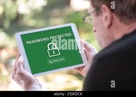 Tablet screen displaying a password protected concept Stock Photo