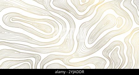Vector line vector wavy pattern, topography graphic contour gold background. Ribbons, stripes terrain texture. Curve shapes, organic illustration Stock Vector