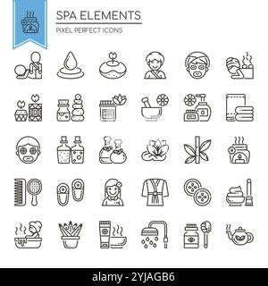 Spa Elements , Thin Line and Pixel Perfect Icons Stock Vector