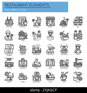 Restaurant Elements , Thin Line and Pixel Perfect Icons Stock Vector