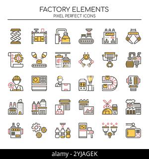 Set of Duotone Thin Line Factory Icons Stock Vector