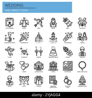 Wedding Elements , Thin Line and Pixel Perfect Icons Stock Vector