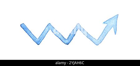Watercolor blue zigzag arrow on white background indicating growth and progress in business and finance. Stock Photo