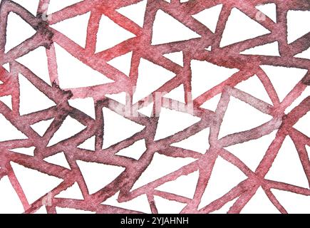 Abstract watercolor pattern of overlapping red triangle shapes on white background. Stock Photo