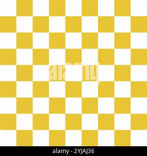 Seamless white and yellow chess checkered grid pattern in Memphis style. Geometric vector design for backgrounds and wallpapers. Minimal aesthetics wi Stock Vector