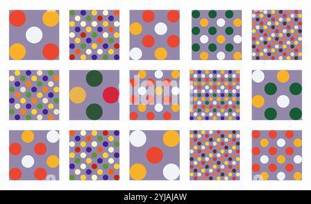 Round shapes in a festive Memphis style, ideal for seasonal backgrounds and wallpapers. High quality vector illustrations. Set of colorful Christmas p Stock Vector