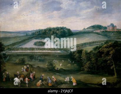 Jan Brueghel 'el Viejo'; Joos de II Momper / 'Excursión campestre de Isabel Clara Eugenia', Early 17th century, Flemish School, Oil on canvas, 176 cm x 238 cm, P01428. Museum: MUSEO DEL PRADO, MADRID, SPAIN. Stock Photo