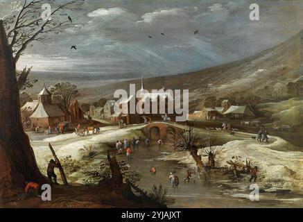 Jan Brueghel 'el Viejo'; Joos de II Momper / 'Ice Skating', 1615-1625, Flemish School, Panel, 58 cm x 84 cm, P01588. Museum: MUSEO DEL PRADO, MADRID, SPAIN. Stock Photo