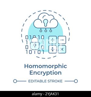 Homomorphic encryption soft blue concept icon Stock Vector