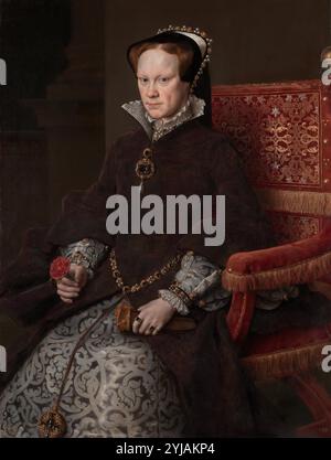 Antonio Moro / 'Mary Tudor, Queen of England, second wife of Felipe II', 1554, Flemish School, Oil on panel, 109 cm x 84 cm, P02108. Museum: MUSEO DEL PRADO, MADRID, SPAIN. MARÍA TUDOR. Stock Photo