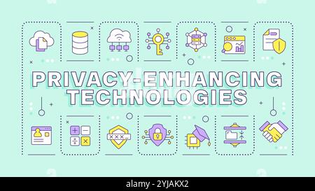 Privacy-enhancing technologies light green word concept Stock Vector