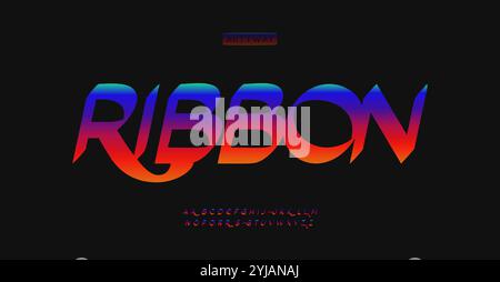 Ribbon alphabet, vibrant gradient letters, nightlife festival font for bright DJ logo, emphasis headline, contemporary typography, modern typographic Stock Vector