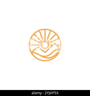 Sun Mountain Line Logo Vector Illustration. Sunrise Landscape Icon Stock Vector