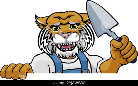 Wildcat Bricklayer Builder Holding Trowel Tool Stock Vector