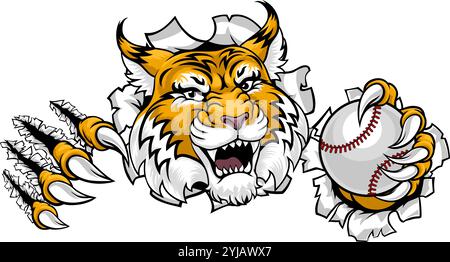 Wildcat Bobcat Baseball Ball Animal Team Mascot Stock Vector