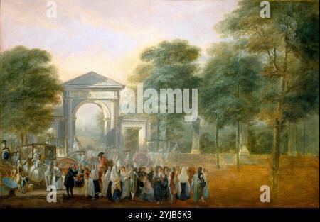 Luis Paret y Alcázar / 'The Botanical Garden seen from the Paseo del Prado', ca. 1790, Spanish School, Oil on panel, 58 cm x 88 cm, P07661. Museum: MUSEO DEL PRADO, MADRID, SPAIN. Stock Photo