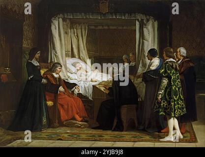 Eduardo Rosales Gallinas / 'Queen Isabel la Católica dictating her last Will and Testament', 1864, Spanish School, Oil on canvas, 290 cm x 400 cm, P04625. Museum: MUSEO DEL PRADO, MADRID, SPAIN. ISABELLA I OF CASTILE. Stock Photo