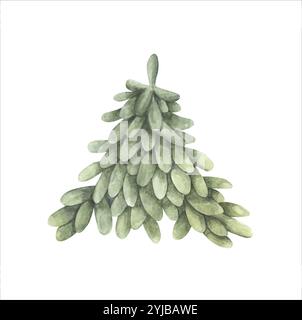 New Years Christmas hand drawn watercolor illustration with christmas tree Stock Vector