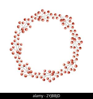 New Years Christmas hand drawn watercolor wreath of branch with berries Stock Vector