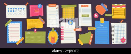 Memory stickers. Cute colorful note paper with ripped edges, scrapbook paper page strips and memo post it notes flat style. Vector isolated set Stock Vector