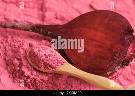 Organic Beet Root Powder. Health Benefits of Beetroot Powder. Stock Photo