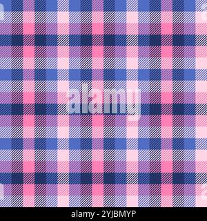 Blue pink shirt plaid pattern. Vector fashion print design. Seamless plaid pattern texture. Classic style tartan check background. Stock Vector