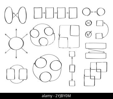 Doodle style infographics, featuring blank circles, arrows, and square text boxes Stock Vector