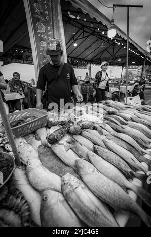 Fish market counter in Kota Kinabalu Borneo Malaysia Stock Photo