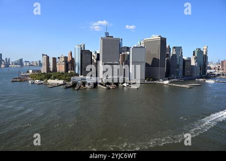 Aerial View of Lower Manhattan and New York Harbor Stock Photo