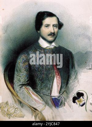 Portrait of Gaetano Donizetti, italian composer. Miniature on paper.lithograph, XIXth century. Museum: Donizzetti Museum, BERGAMO, ITALIA. Stock Photo