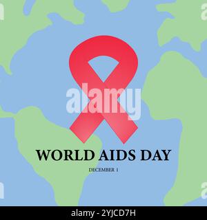 World AIDS Day, December 1. Flat vector illustration. Red ribbon to support people living with HIV and HIV awareness. Stock Vector