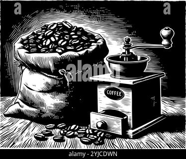 Coffee Beans Illustration Vintage Woodcut Style Stock Vector Image ...