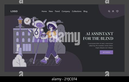 AI assistant guiding visually impaired person in urban setting. Technology integration for accessibility. Inclusive design, seamless navigation aid. Vector illustration. Stock Vector