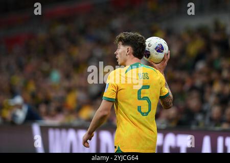 MELBOURNE, AUSTRALIA. 14th November 2024. Pictured: Jordy Bos of Australia during the Group C Australia vs Saudi Arabia AFC World Cup Qualifiers 3rd Round from Melbourne's Rectangular Stadium at AAMI Park on the 14th November 2024. Credit: Karl Phillipson/Alamy Live News Stock Photo