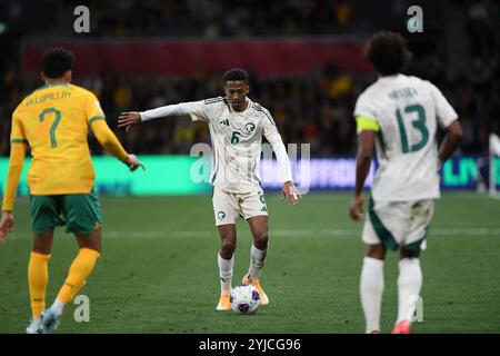 MELBOURNE, AUSTRALIA. 14th November 2024. Pictured: Nasser Al-Dawsari of Saudi Arabia during the Group C Australia vs Saudi Arabia AFC World Cup Qualifiers 3rd Round from Melbourne's Rectangular Stadium at AAMI Park on the 14th November 2024. Credit: Karl Phillipson/Alamy Live News Stock Photo