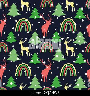 Christmas Winter Boho Rainbows Seamless Pattern Stock Vector