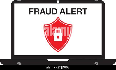Fraud alert banner on the screen of a laptop on a white background Stock Vector
